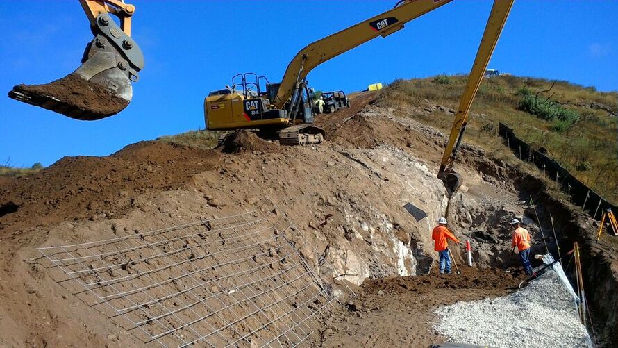 Construction of a mechanically stabilized earth wall.  Work being completed for a Southern California Edison transmission line project. 